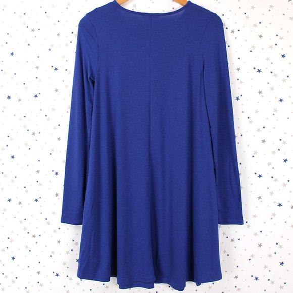 Royal Blue Long Sleeve Swing Dress w/ Side Pockets - Picture 6 of 9